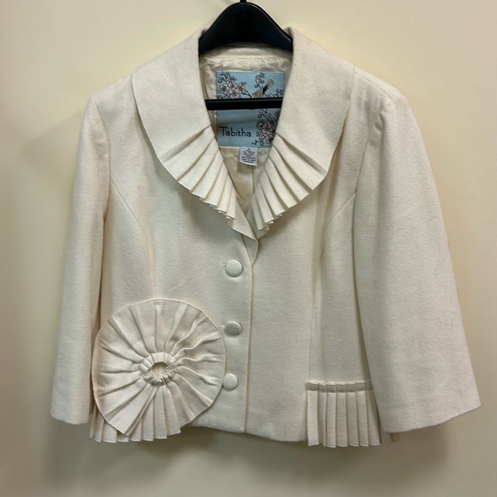 Beth Bowley Tabitha Winter White Wool Jacket with designer pleating details